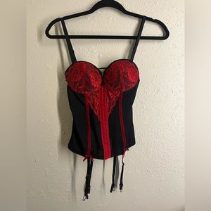 Red and Black Corset with Garter Belts